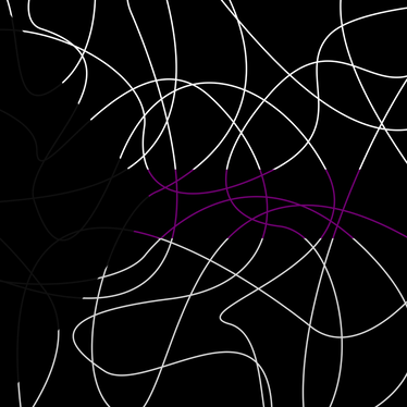 A graceful, abstract weave of threads on a black background, in the colors of the demisexual flag