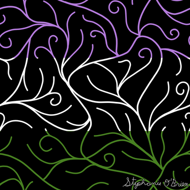 An abstract tangle of leafless vines, in the colors of the genderqueer pride flag