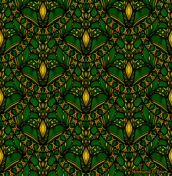 Intricate green scales adorned with golden gems and filigree.