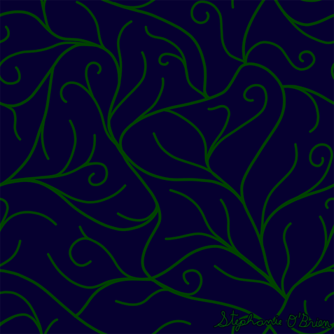 Leafless green vines curling across a navy blue background
