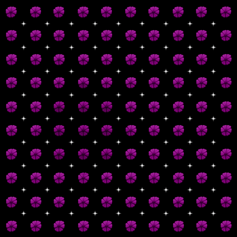 Rows of dark purple flowers, interspersed by rows of white stars.