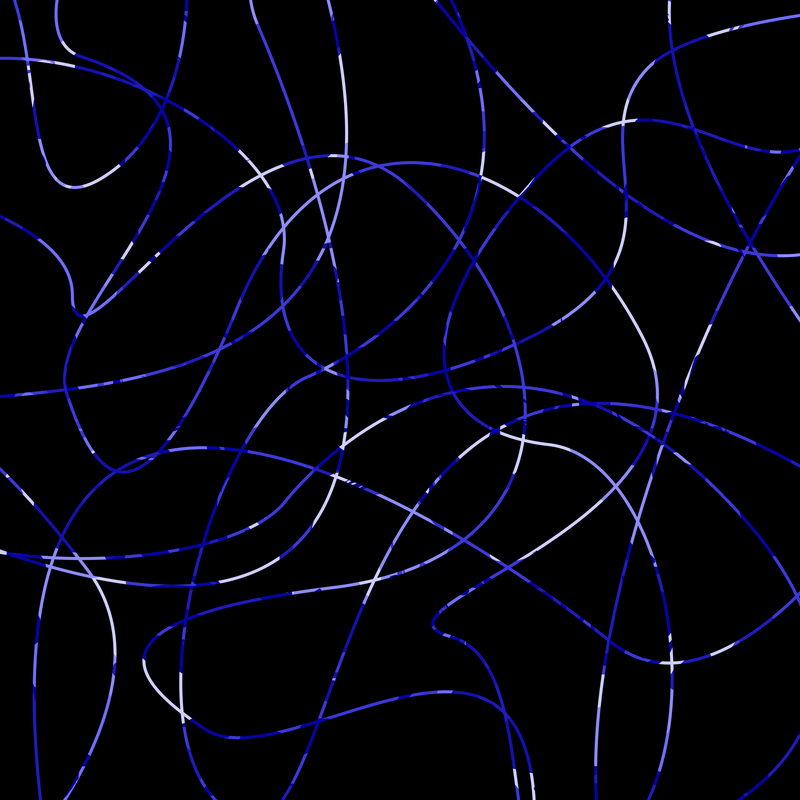 A graceful, abstract weave of dappled blue threads on a black background