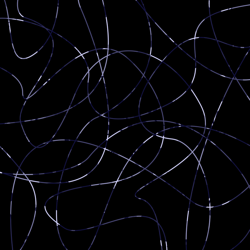 A graceful, abstract weave of dappled blue-gray threads on a black background