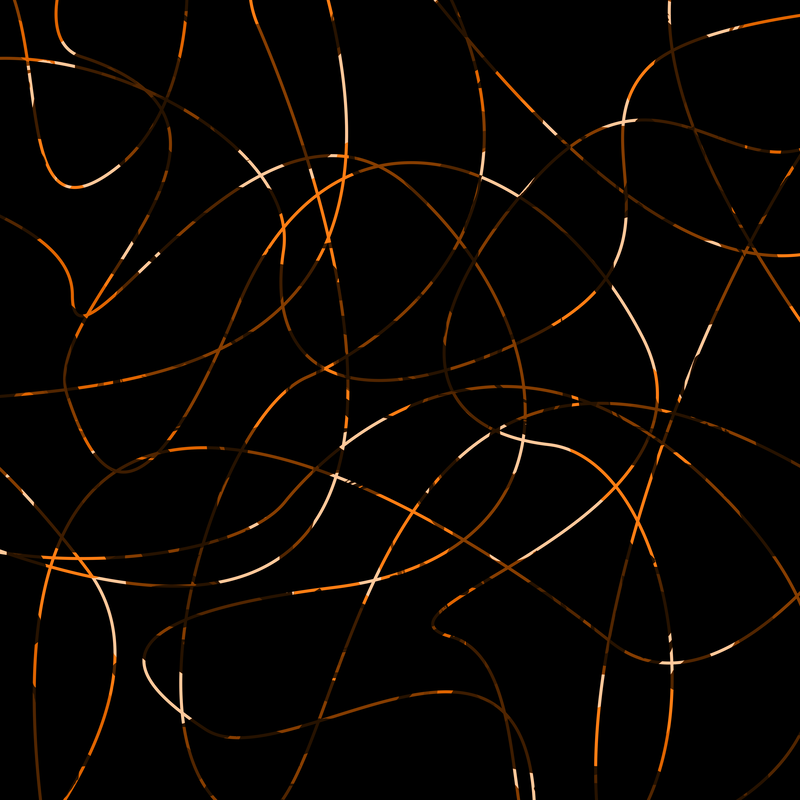 A graceful, abstract weave of dappled calico threads on a black background