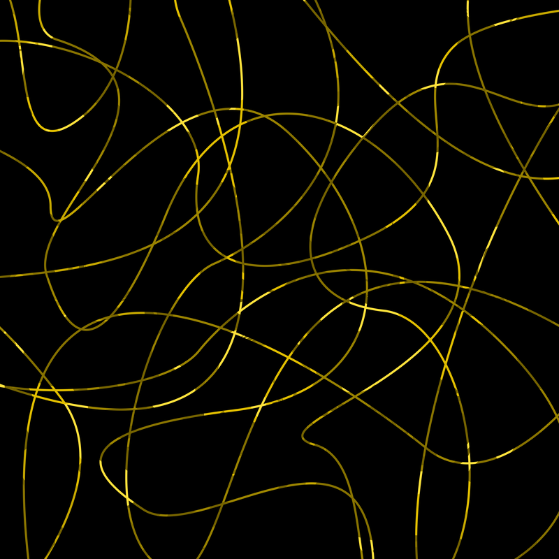 A graceful, abstract weave of dappled gold threads on a black background