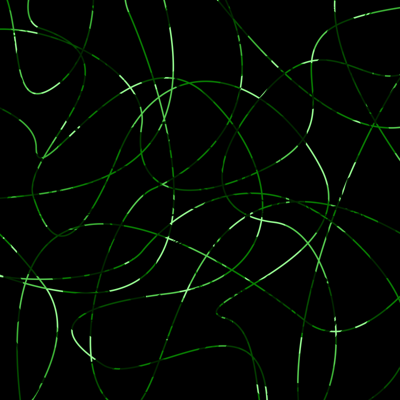 A graceful, abstract weave of dappled green threads on a black background
