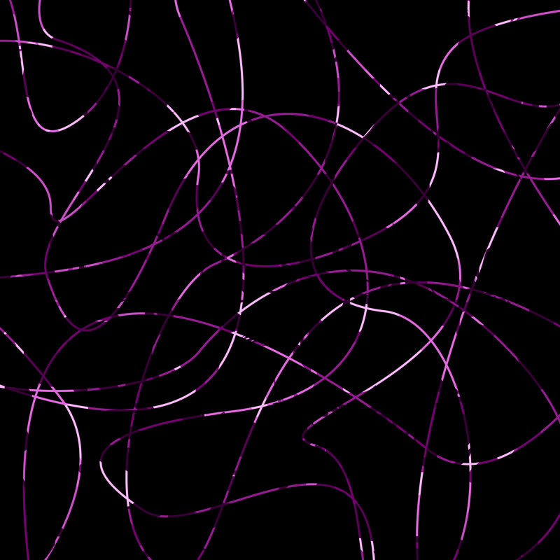 A graceful, abstract weave of dappled purple threads on a black background