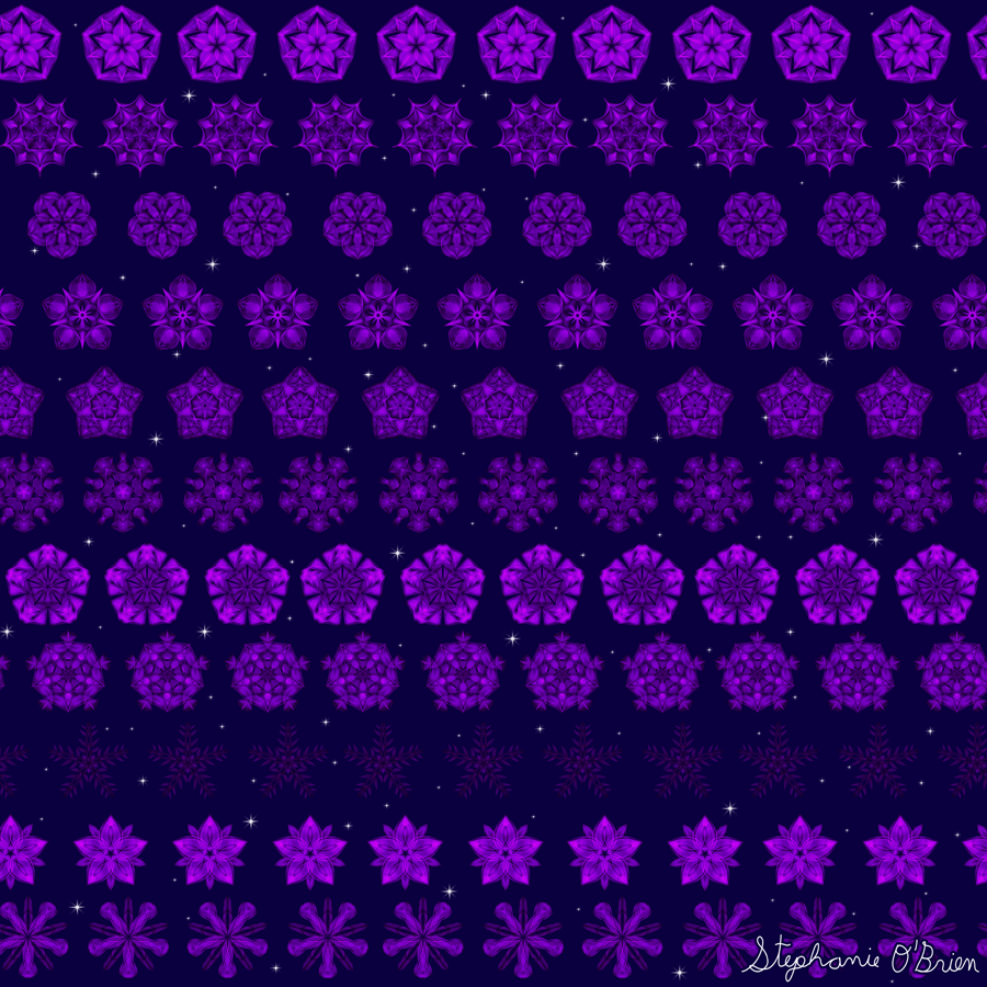 Rows of vivid purple snowflakes on a starry dark-blue background.