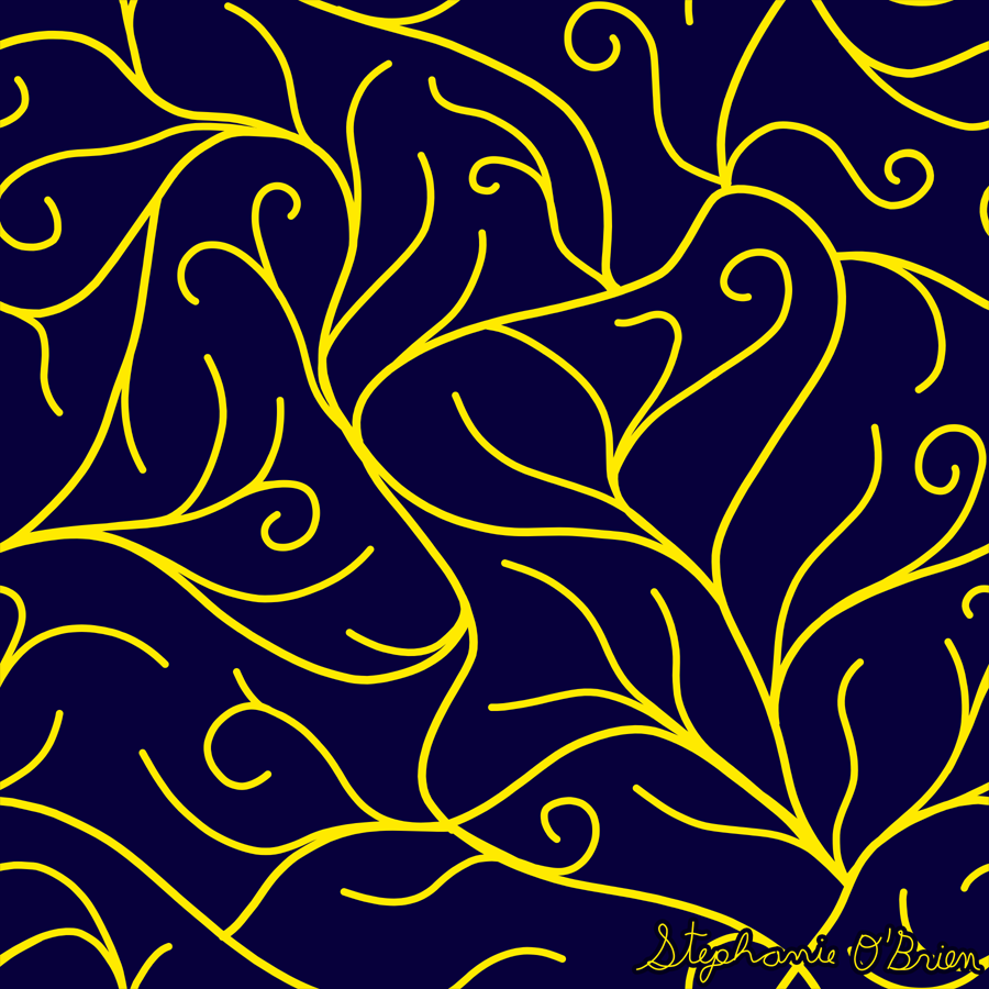 Leafless yellow vines curling across a navy blue background