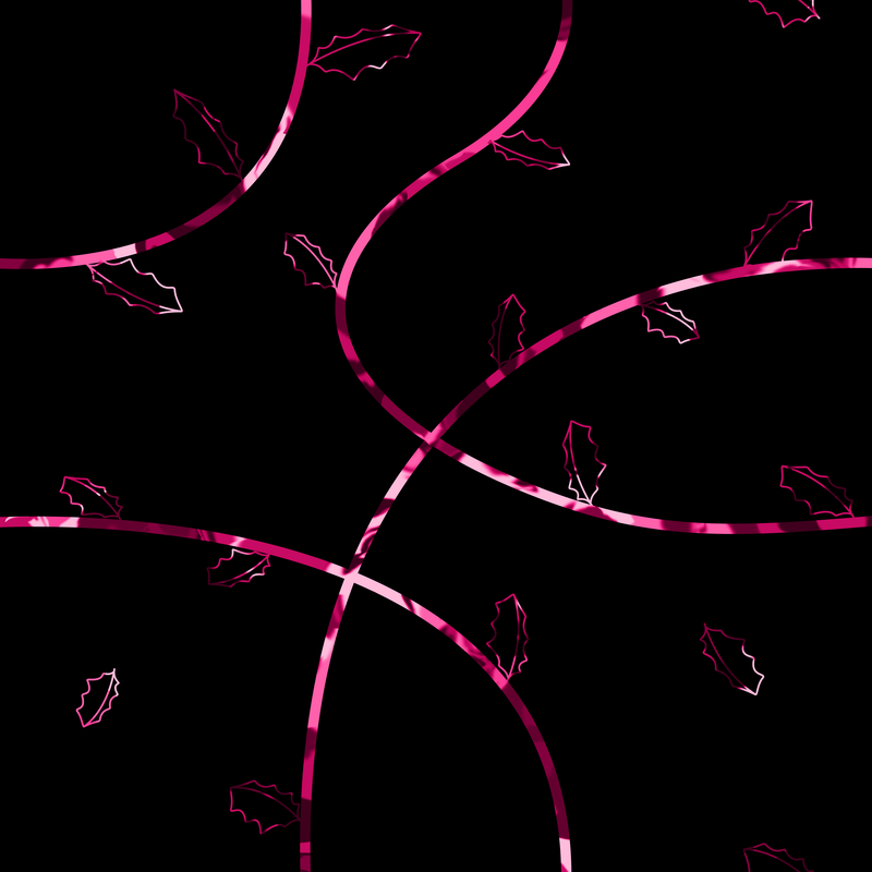 A black background covered in vines and jagged leaves in dappled shades of magenta.